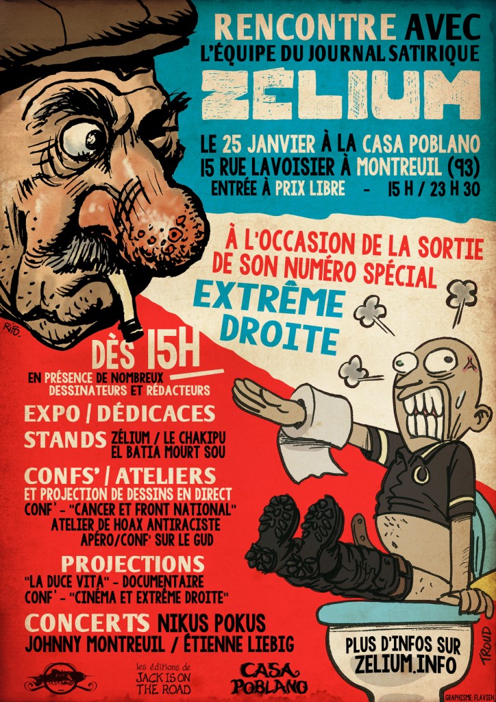 Affiche pour la journée et soirée de soutien à Zélium du 25 janvier 2014